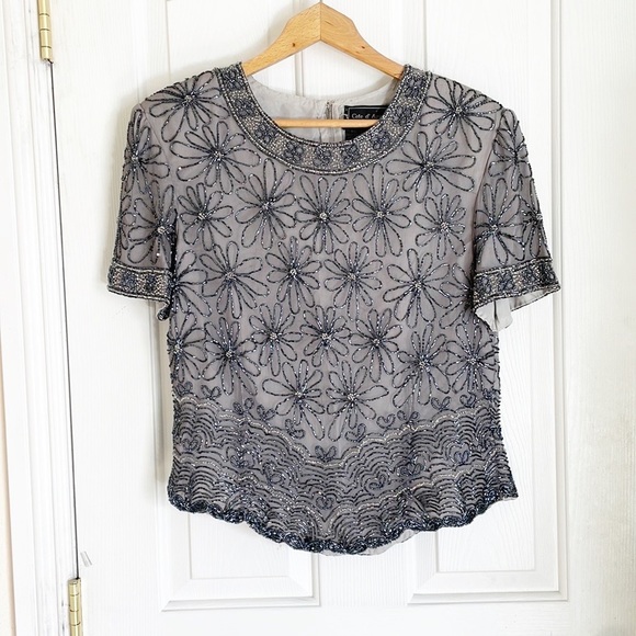 Cote d’ Azur Evening Beaded Embellished silk evening party top size XL - Picture 2 of 9